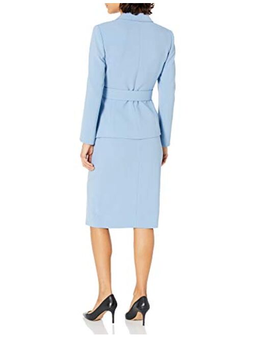 Tahari ASL Women's Plus Size Belted Notch Collar Jacket with Pencil Skirt Set