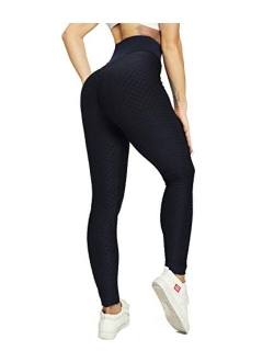 Women High Waist Textured Leggings Ruched Butt Lift Yoga Pant Stretch Tights