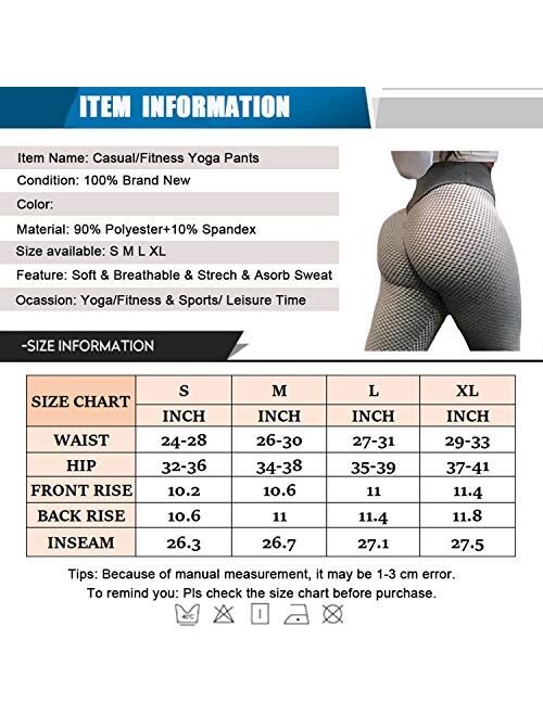 Women High Waist Textured Leggings Ruched Butt Lift Yoga Pant Stretch Tights