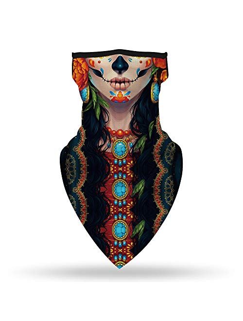 Face Cover Scarf Bandana Neck Gaiter with Ear Loops UV Sun Protection Reusable Triangle Scarf Cycle Balaclava for Women Men