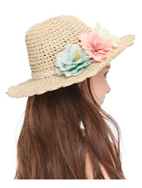Bienvenu Girl Kids Summer Wide Brim Floppy Beach Sun Visor Hat with Flowers