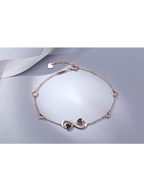 OneSight Infinity Ankle Bracelet for Women,925 Sterling Silver Charm Adjustable Anklet, White Rose Gold Colors