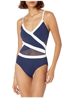 Women's Mesh Spliced Over The Shoulder Sexy One Piece Swimsuit