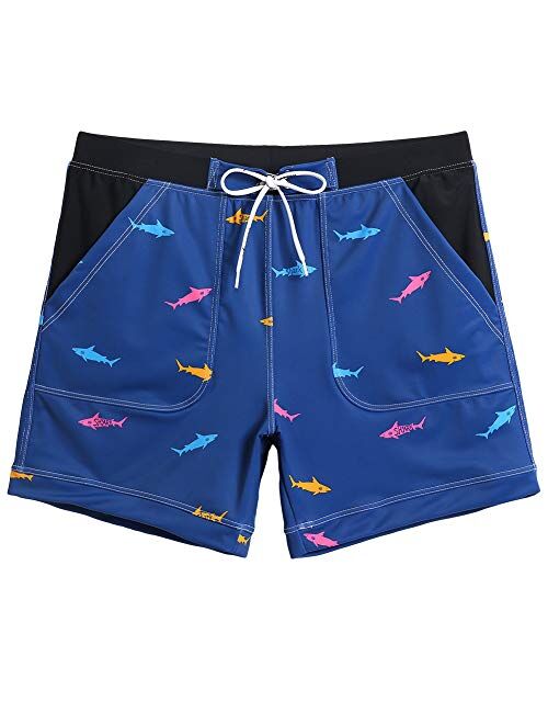 MaaMgic Men's Swimwear Stretch Swimsuits, Solid Mens Swim Boxer Trunks Men Surf Shorts with Pockets