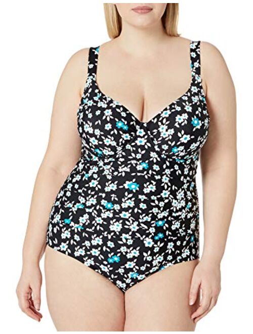 Anne Cole Women's Plus Size Over The Shoulder Floral One Piece Swimsuit