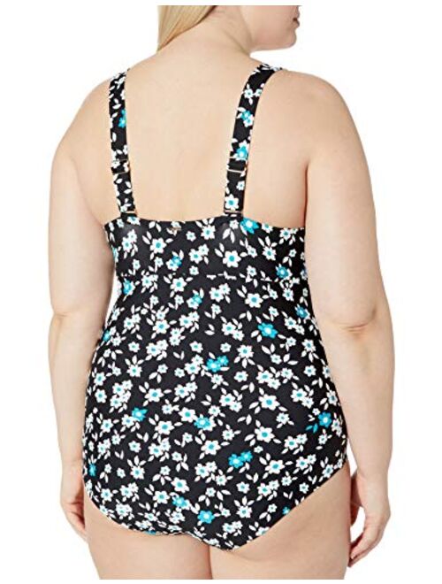 Anne Cole Women's Plus Size Over The Shoulder Floral One Piece Swimsuit