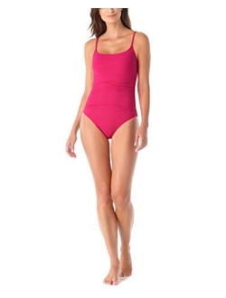 Women's Solid One Piece Shirred Maillot Swimsuit