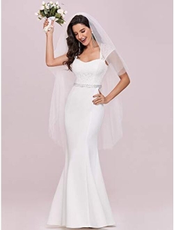 Lace Crystal Cap Sleeve V Neck Beading Mermaid Wedding Dress for Party 0218