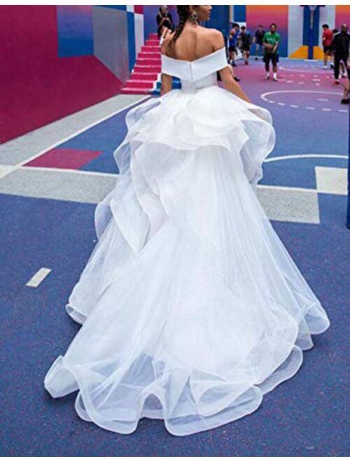 Off Shoulder Satin Mermaid Wedding Dresses for Women Bride with Detachable Train Sash Church Bridal Gown