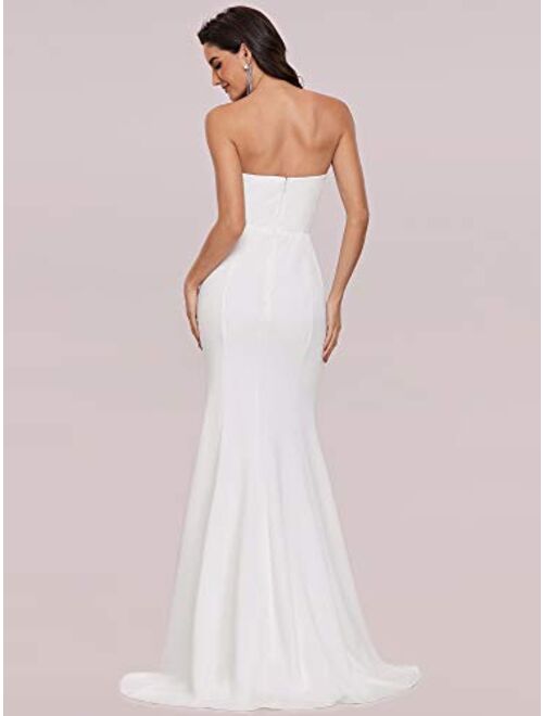 Ever-Pretty Women's Off-Shoulder Sleeveless Sweep Train Sweetheart Mermaid Wedding Dresses for Bride 2021 0249