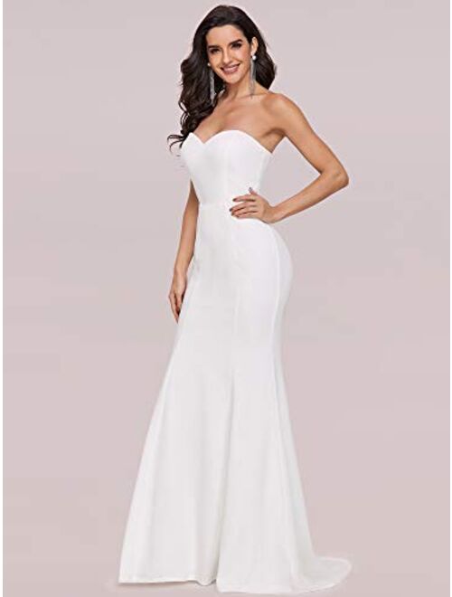 Ever-Pretty Women's Off-Shoulder Sleeveless Sweep Train Sweetheart Mermaid Wedding Dresses for Bride 2021 0249
