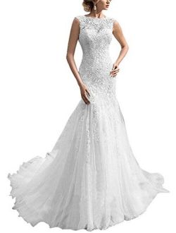 Melisa Women's Beach Mermaid Wedding Dresses for Bride with Train Lace Bridal Ball Gown Plus Size