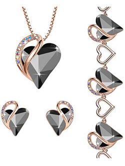 Leafael Infinity Love Crystal Heart Bundle Jewelry Set with Tourmaline Black Healing Stone Crystal for Protection Gifts for Women Necklace Earrings Bracelet, 18K Rose Gol