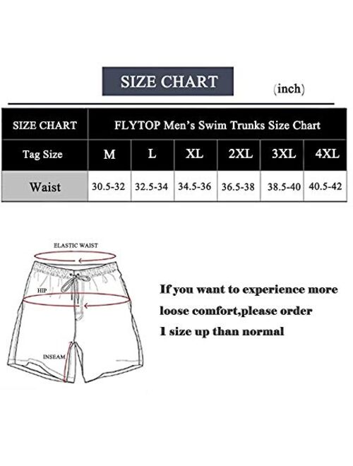 Flytop Mens Swim Trunks Quick Dry Board Shorts with Zipper Pockets Bathing Suit