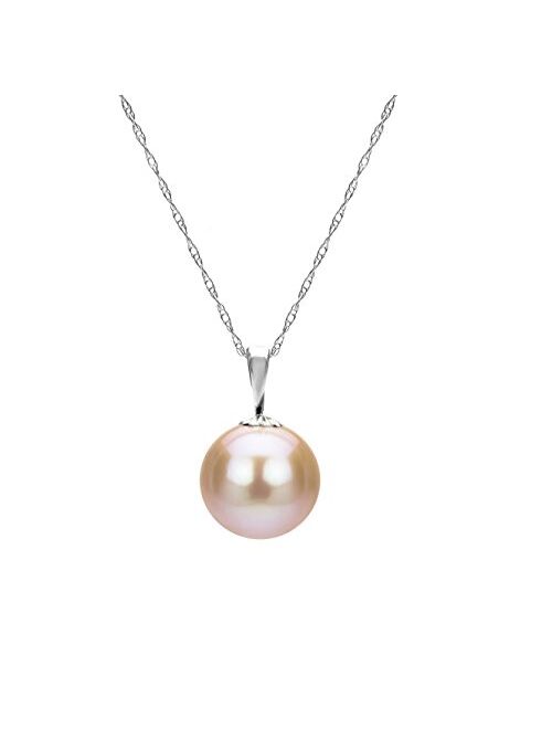 14K Gold Studs Pendant Necklace Chain Cultured Freshwater Pink Pearl Earrings Set Jewelry for Women