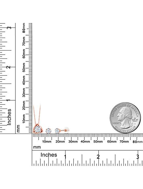 Gem Stone King 1.25 Ct Round White Zirconia 10K Rose Gold Pendant Earrings Set