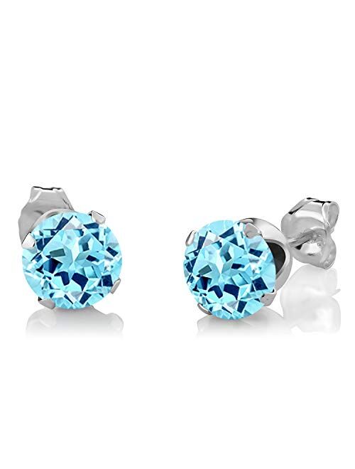 Gem Stone King 2.51 Ct Round Blue Apatite White Diamond 925 Silver Pendant Earrings Set