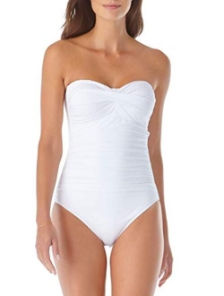 Women's Live in Color Twist Front Shirred Bandeau One Piece Swimsuit
