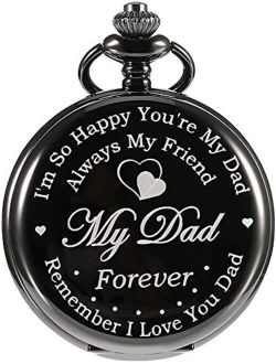 Pocket Watch Engraved Presents for Dad Father with Delicate Box, Christmas Birthday Fathers Day Present from Daughter Son Kid