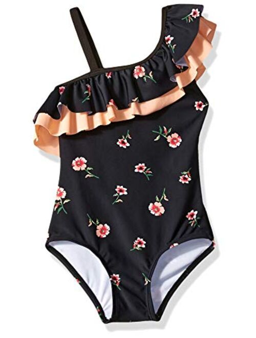 Kanu Surf Girls' Morgan Floral Ruffle 1-Shoulder 1-Piece Swimsuit
