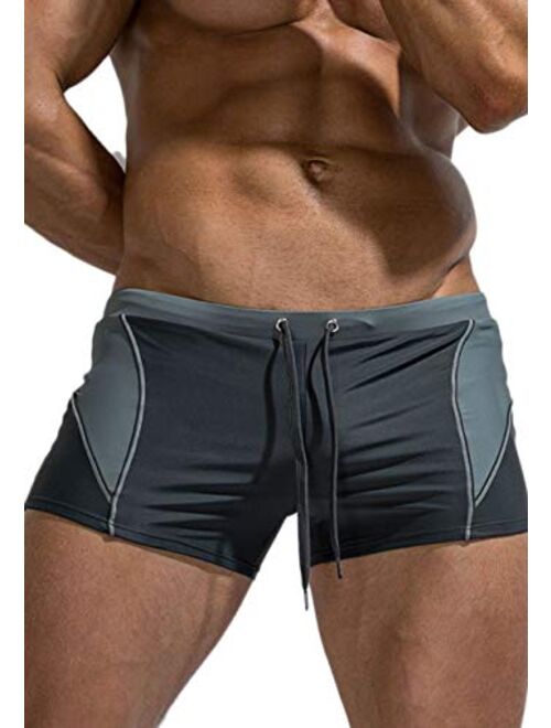 MIZOK Mens Quick Dry Swim Trunks Boxer Brief Swimsuit Tight Shorts Swimwear with Adjustable Drawstring