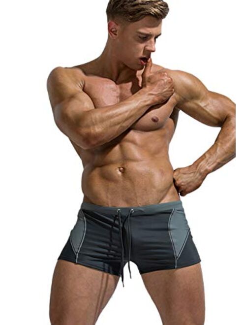 MIZOK Mens Quick Dry Swim Trunks Boxer Brief Swimsuit Tight Shorts Swimwear with Adjustable Drawstring