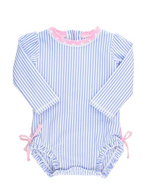 RuffleButts Baby/Toddler Girls UPF 50+ Sun Protection Long Sleeve One Piece Swimsuit with Zipper