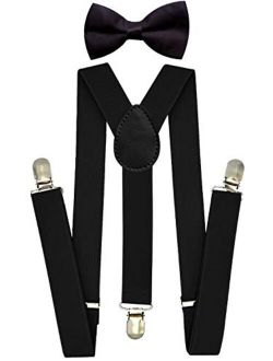 Kids Boys Suspenders - Adjustable Size Elastic 1 inch Wide Y Shape Strong Clips - 6 months Toddler to 5 feet Tall
