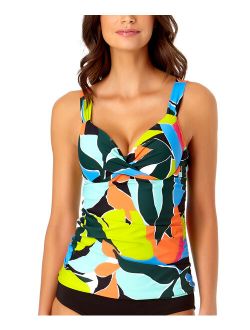 Blue & Coral Abstract Twist-Front Tankini Top - Plus Too