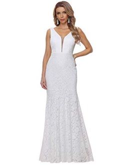 Women's V-Neck Sleeveless Mermaid Lace Wedding Dress 8838-EH