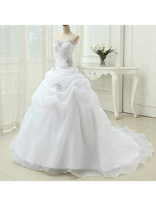Elliebridal Beaded Lace-up Corset Women's Bridal Ball Gown Long Sweetheart A-line Wedding Dress with Train for Bride