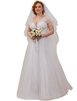 Womens V Neck Lace Embroidered A Line Simple Wedding Dress 0235-PZ