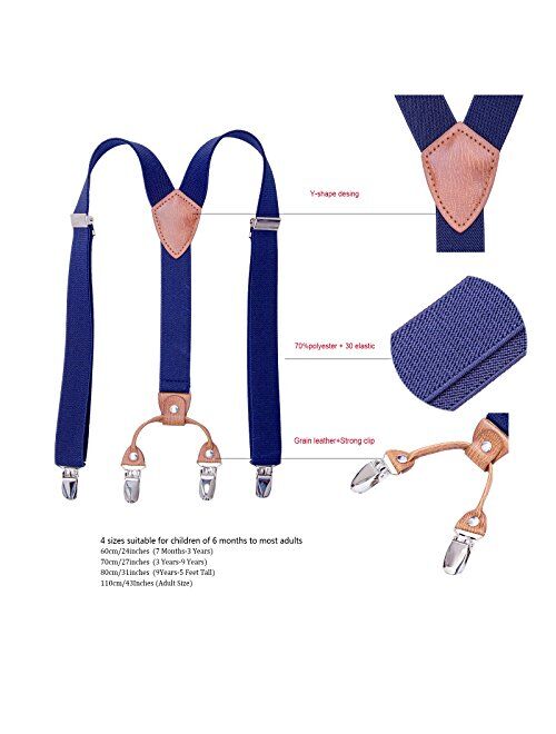 Kids Child Men Boy Suspenders - Adjustable Elastic Solid Color 4 Strong Clips Braces