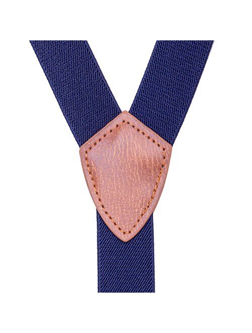 Kids Child Men Boy Suspenders - Adjustable Elastic Solid Color 4 Strong Clips Braces