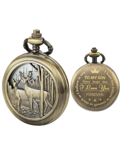 Pocket Watch Chain Quartz Movement Arabic Numerals Half Hunter Smooth Back Case Bronze Vintage Box for Eagle Scout