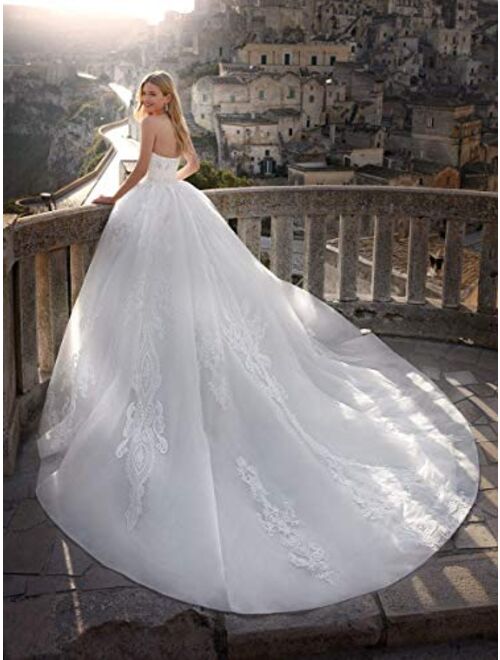 Elliebridal Two Pieces Women's Bridal Ball Gown Long Tulle Lace Wedding Dresses with Capes Long Train for Bride