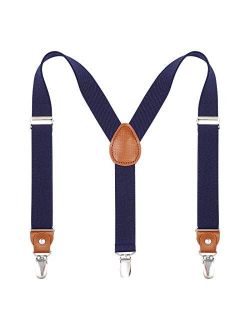 Toddlers Kids Boys Mens Suspenders - Y Back Adjustable Strong Clips Synthetic Leather Suspenders
