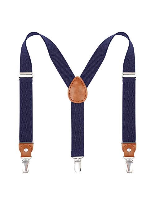 Toddlers Kids Boys Mens Suspenders - Y Back Adjustable Strong Clips Synthetic Leather Suspenders