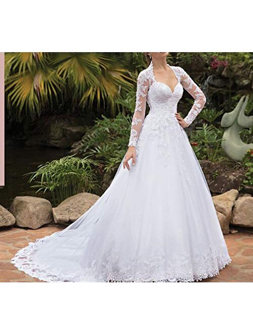 Solandia Plus Size Sweetheart Bridal Gowns Long Sleeves Lace Sequins Wedding Dresses for Bride 2021