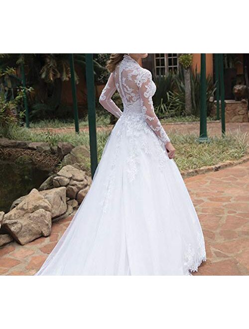 Solandia Plus Size Sweetheart Bridal Gowns Long Sleeves Lace Sequins Wedding Dresses for Bride 2021