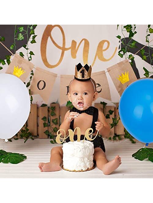 WELROG Baby Boys First Birthday Cake Smash Outfit Bow Tie Suspenders Bloomers Birthday Hat Sparkle Gold Set