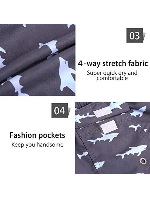 Mens Swim Trunks with Pockets Beach Swimwear Quick Dry Long Elastic Waistband Board Shorts Bathing Suits Holiday