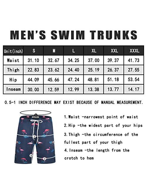 Mens Swim Trunks with Pockets Beach Swimwear Quick Dry Long Elastic Waistband Board Shorts Bathing Suits Holiday