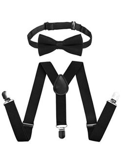 Kids Suspenders Bowtie Set,Adjustable Suspender with Bow Tie for Boys and Girls