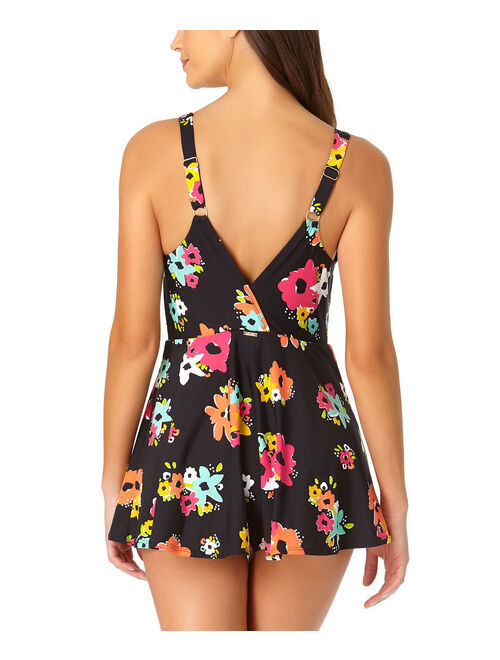 Buy Anne Cole Black Floral Surplice Skirted One-Piece - Women online ...