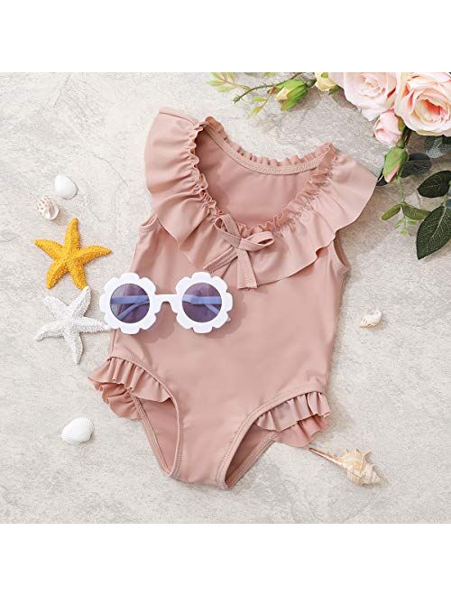 nilikastta Girls One Piece Swimwear 1-5Y Toddler Girls Swimsuit Cute Ruffled Bowknot Striped Bathing Suits