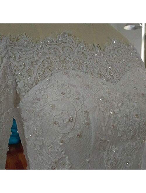 Solandia Plus Size Lace Paillette Corset Bridal Gown Train Off Shoulder Long Sleeve Wedding Dresses for Bride