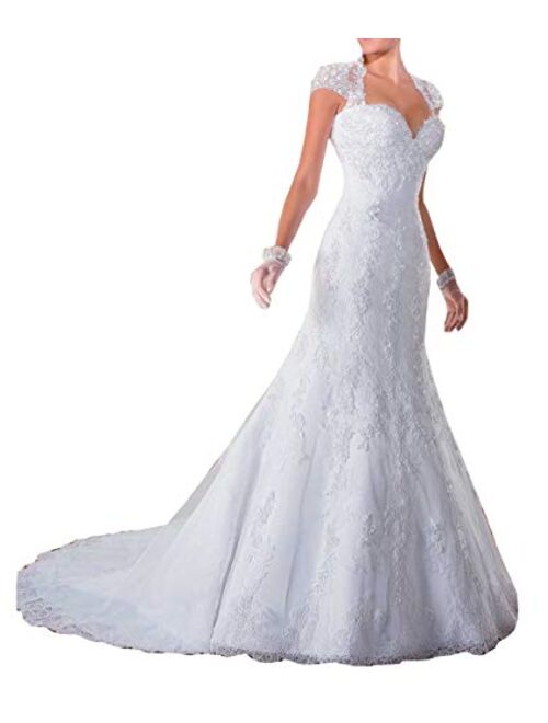 Solandia Women's Plus Size Bridal Gown Sweetheart Sequins Lace Mermaid Wedding Dresses for Bride with Train