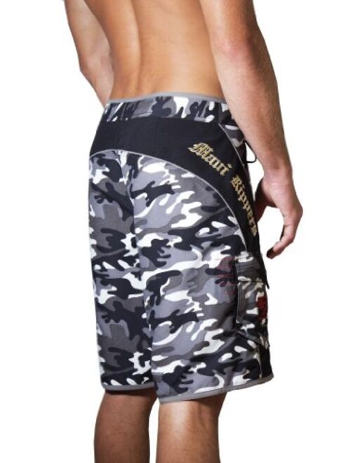 Maui Rippers Men’s Camo Board Shorts - Embroidered Octopus | Quick Dry Triple Stitch Swim Trunks