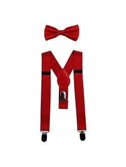 Sinen Baby Suspenders and Bow Tie Set Kids Suspender Bowtie Sets Adjustable Suspender Set for Boys and Girls-Red, Large